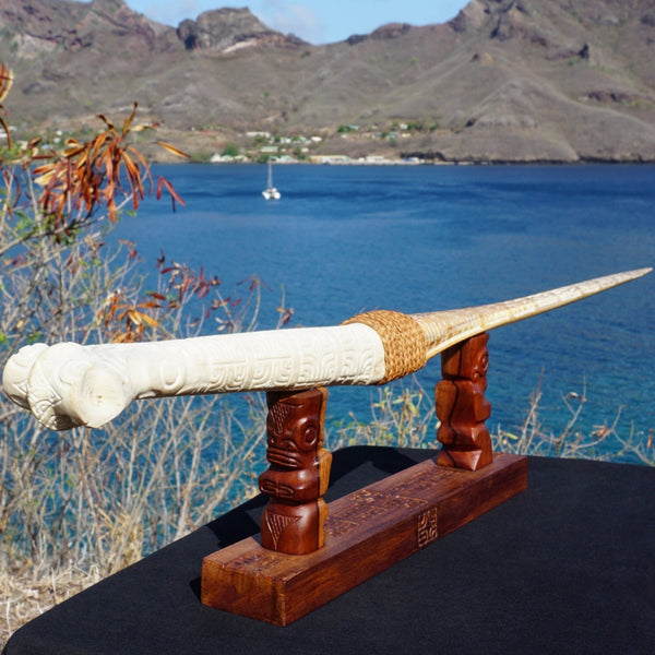 Swordfish rostrum on a Tiki pedestal - Cannibal Art