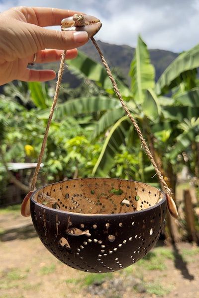 Hand - Carved Coconut Hanging Bowl - Cannibal Art