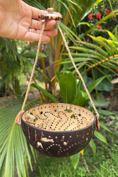 Hand - Carved Coconut Hanging Bowl - Cannibal Art