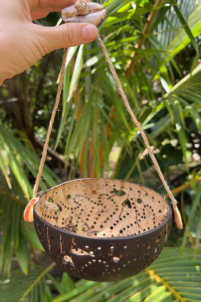 Hand - Carved Coconut Hanging Bowl - Cannibal Art