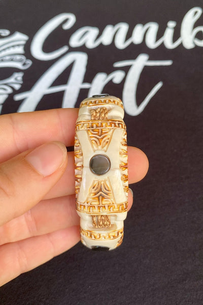 Marquesan Bone Bracelet with Mother of Pearl Eyes - Cannibal Art