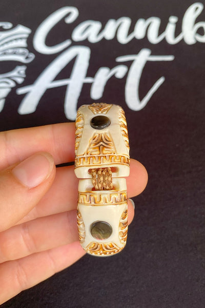 Marquesan Bone Bracelet with Mother of Pearl Eyes - Cannibal Art