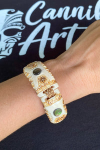 Marquesan Bone Bracelet with Mother of Pearl Eyes - Cannibal Art