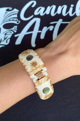 Marquesan Bone Bracelet with Mother of Pearl Eyes - Cannibal Art