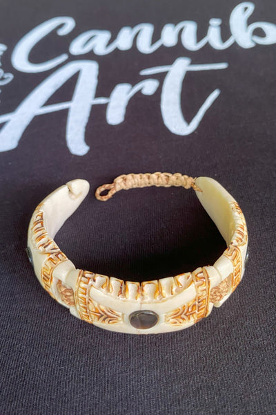 Marquesan Bone Bracelet with Mother of Pearl Eyes - Cannibal Art