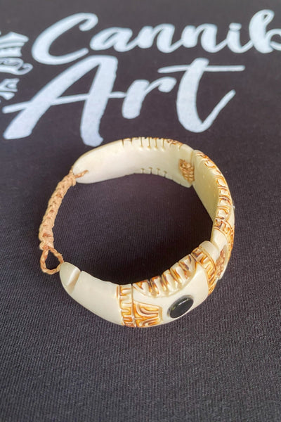 Marquesan Bone Bracelet with Mother of Pearl Eyes - Cannibal Art