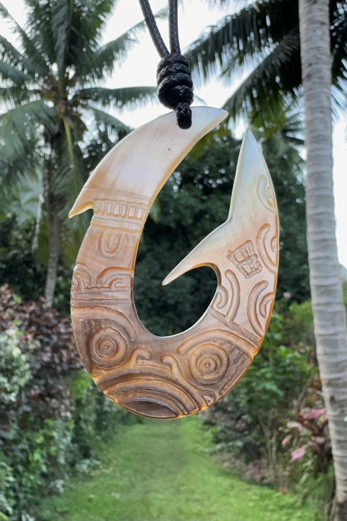 chair inlaid mother of pearl hand carved fishing lures Mother of Pearl Hook Necklace – Cannibal Art