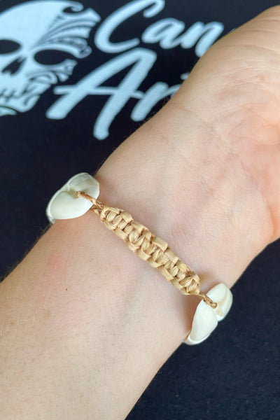 Hand-carved Etua bone bracelet with two Tikis, made in Nuku Hiva