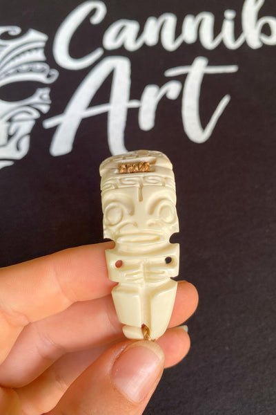 Hand-carved Etua bone bracelet with two Tikis, made in Nuku Hiva
