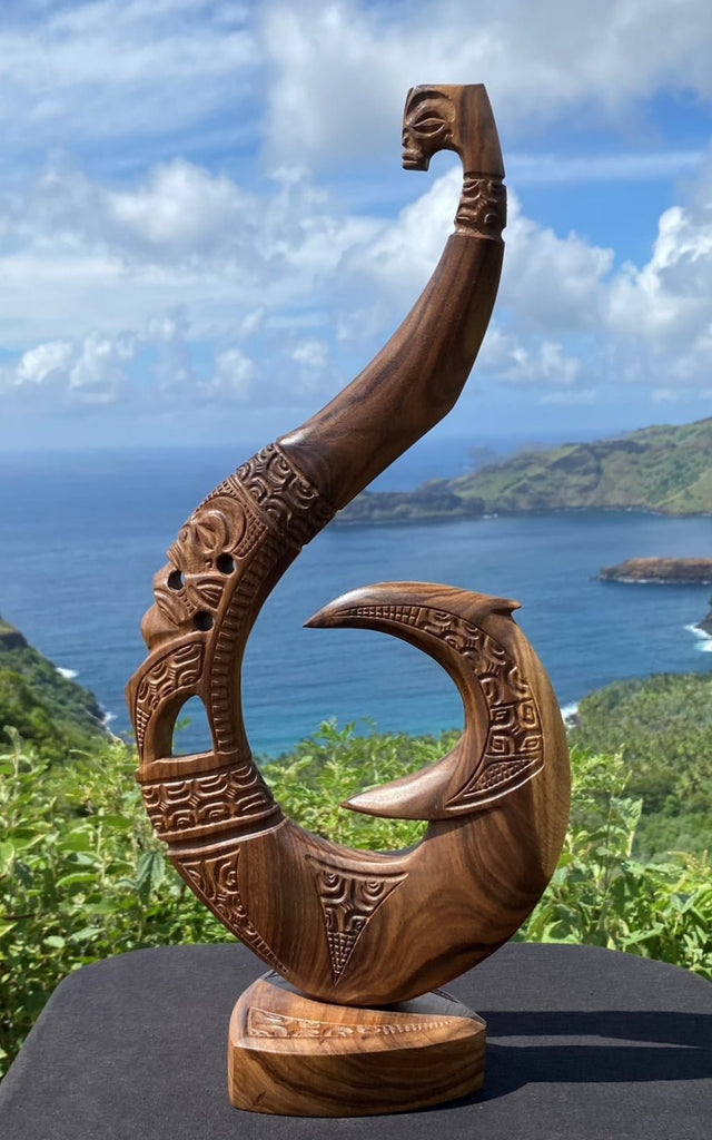 carved fish hook Hawaiian w/ Octopus This authentic Makau features intricate Polynesian carvings and a stunning Hee (Octopus) design 11" Marlin fish with Hawaiian