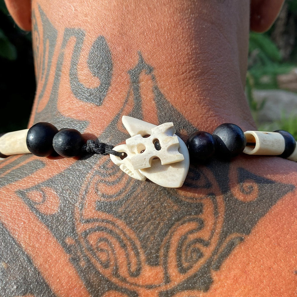 Large Double Jointed Tribal White Wild Boar Tusk Pendant, Braided black  Necklace | #1813424014