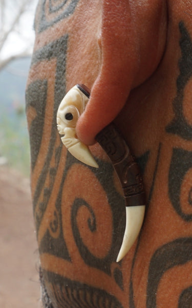 Marquesan tiki earrings bone and rosewood