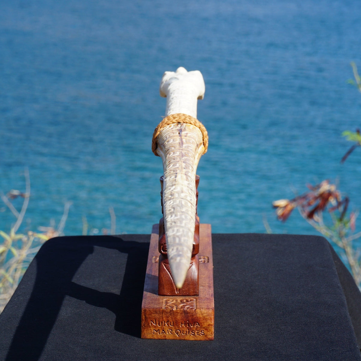 Swordfish rostrum on a Tiki pedestal – Cannibal Art